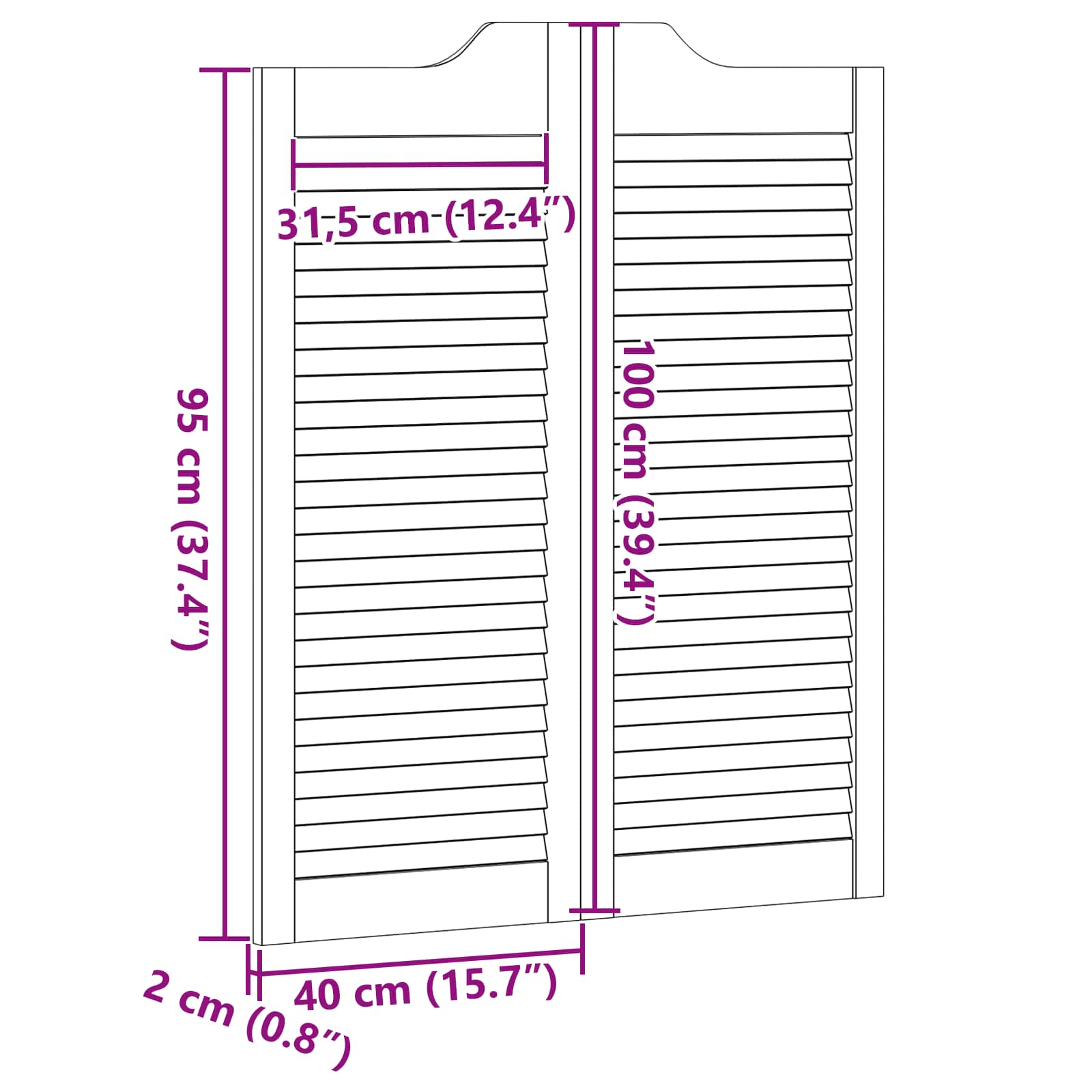 Vrata na rasklapanje Bijela 100 x 40 cm Masivna borovina
