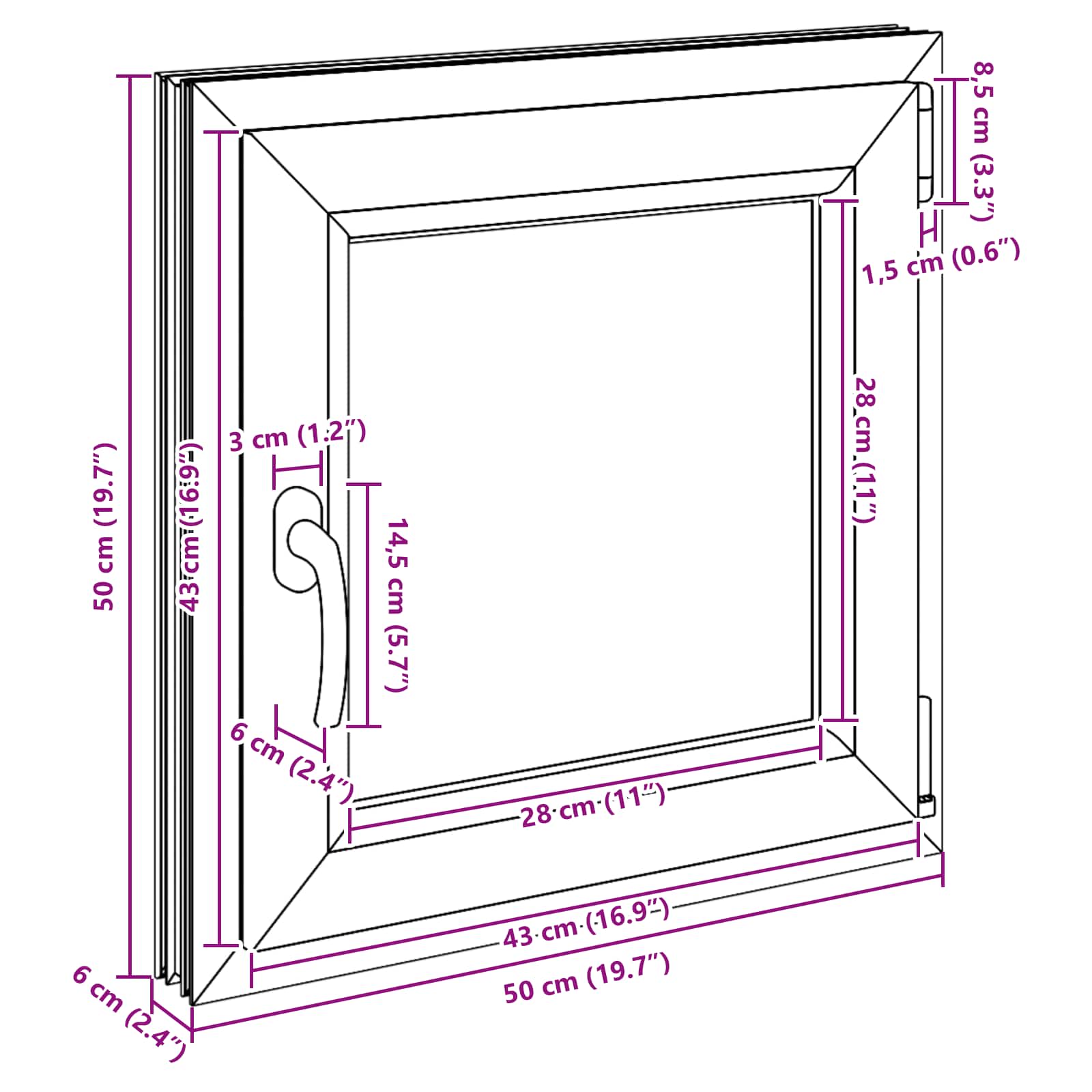 Prozor za podrum RISOR 50 x 50 cm PVC i staklo Bijela
