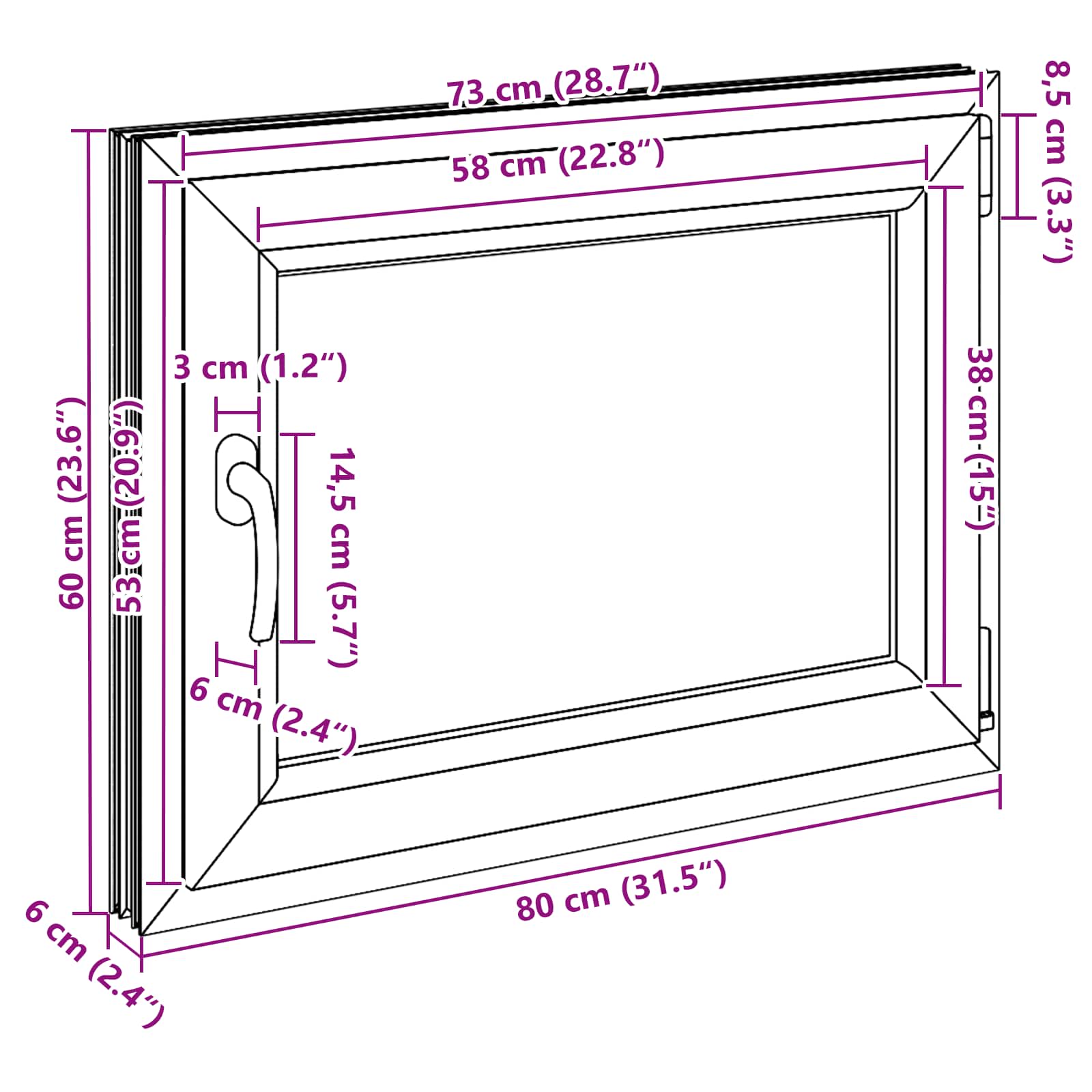 Prozor za podrum RISOR 80 x 60 cm PVC i staklo Bijela