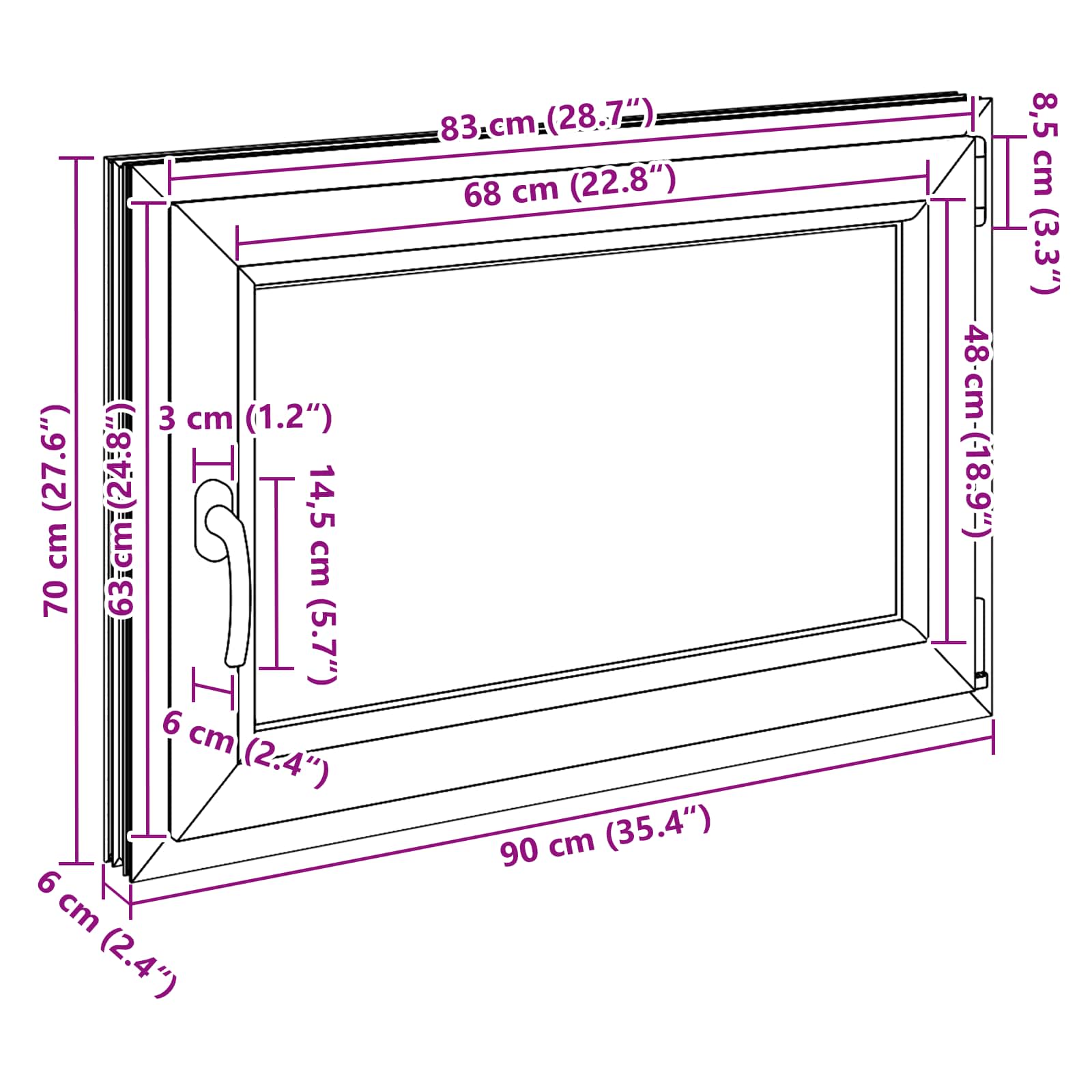 Prozor za podrum RISOR 90 x 70 cm PVC i staklo Bijela