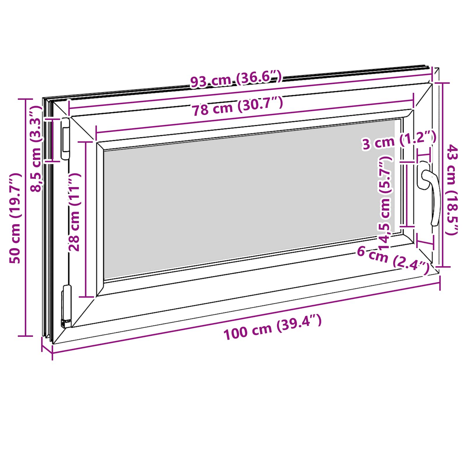 Prozor za podrum RISOR 100 x 50 cm PVC i staklo Bijela