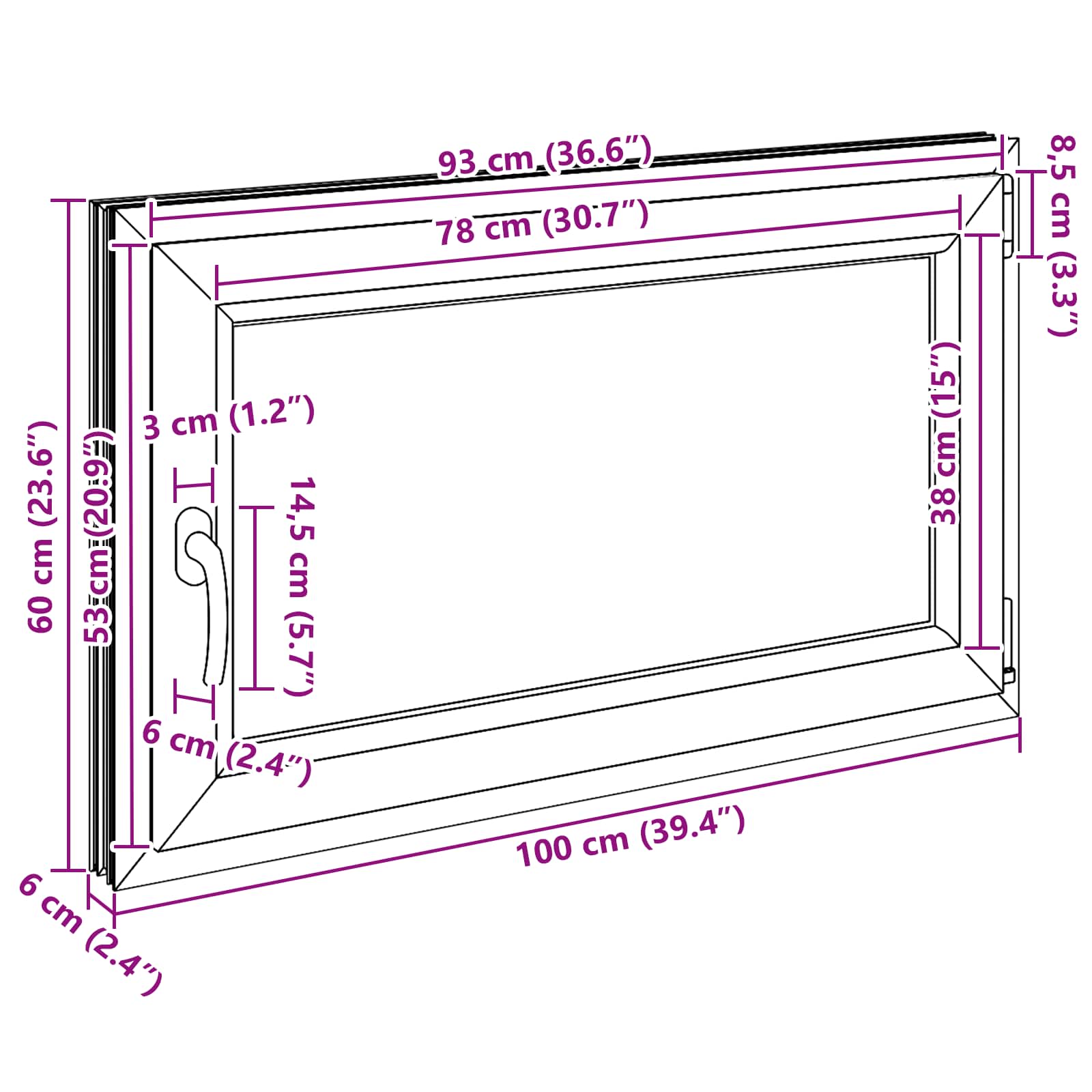 Prozor za podrum RISOR 100 x 60 cm PVC i staklo Bijela