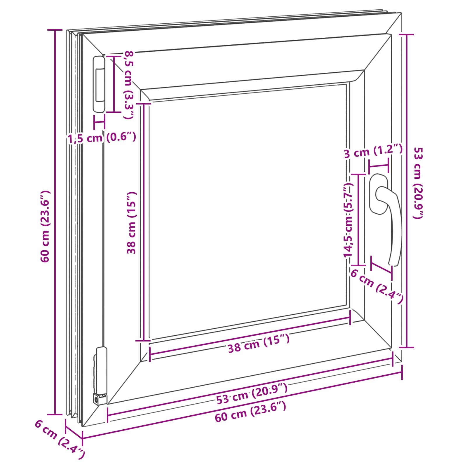 Prozor za podrum RISOR 60 x 60 cm PVC i staklo Bijela