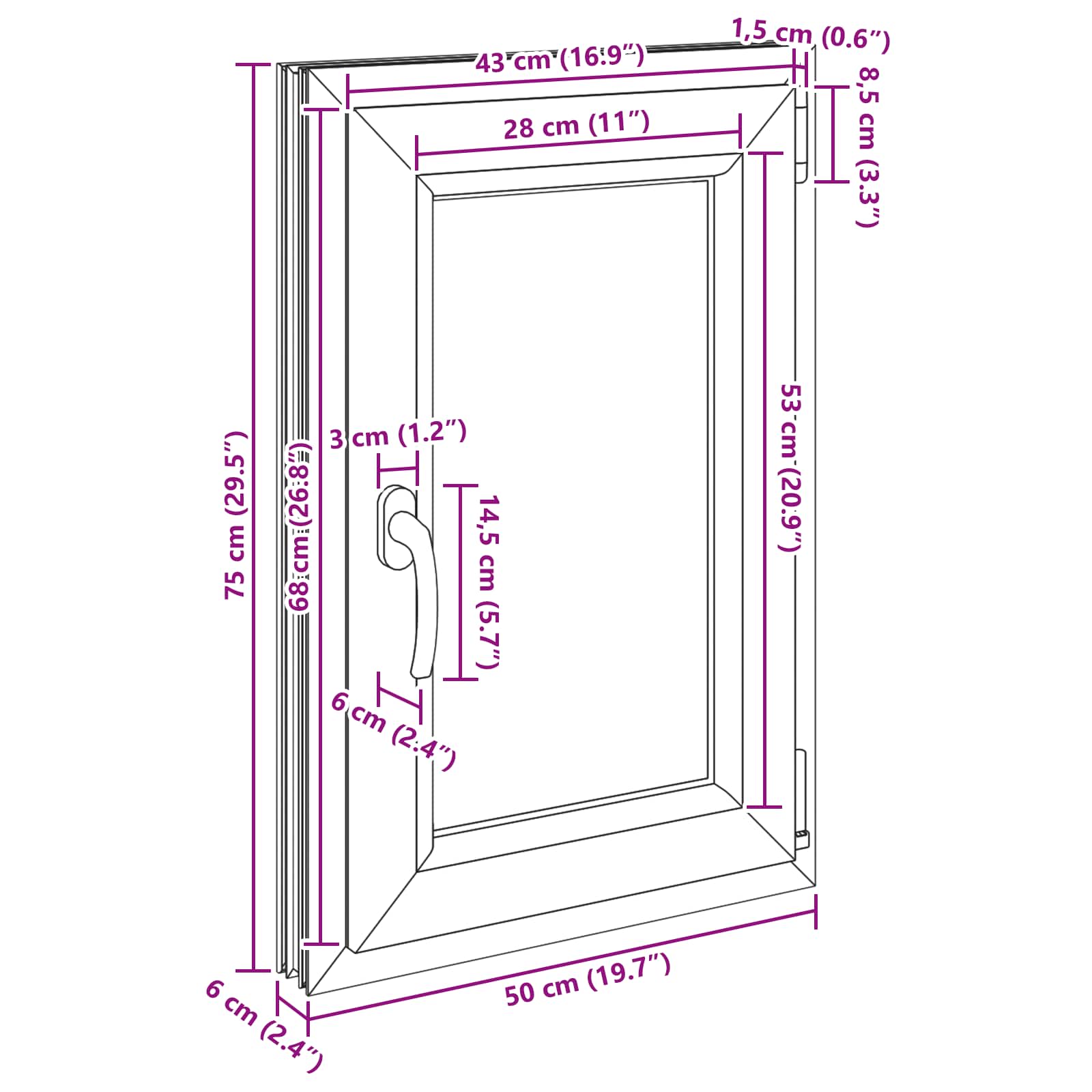 Prozor za podrum RISOR 50 x 75 cm PVC i staklo Antracit
