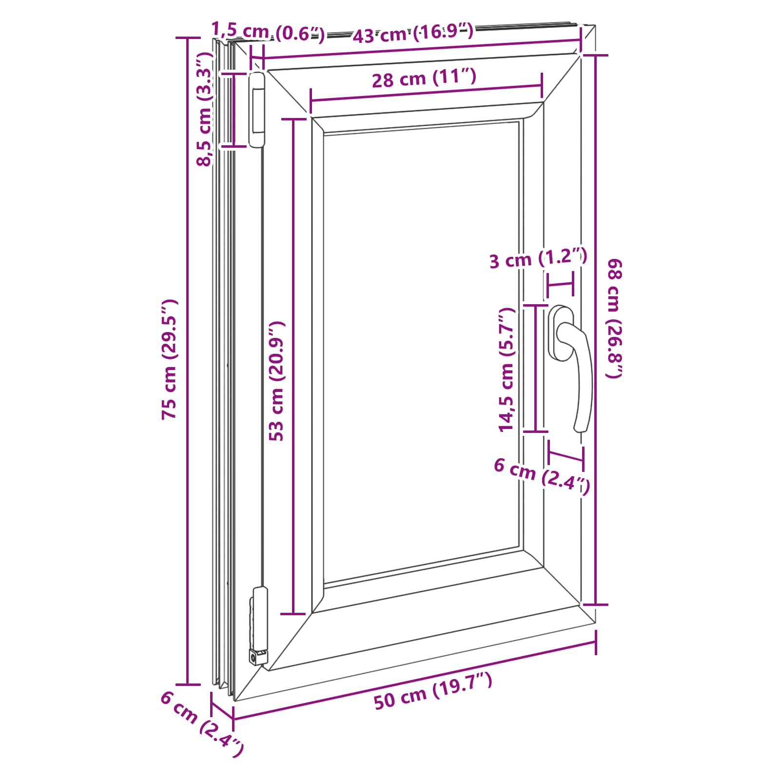 Prozor za podrum RISOR 50 x 75 cm PVC i staklo Antracit