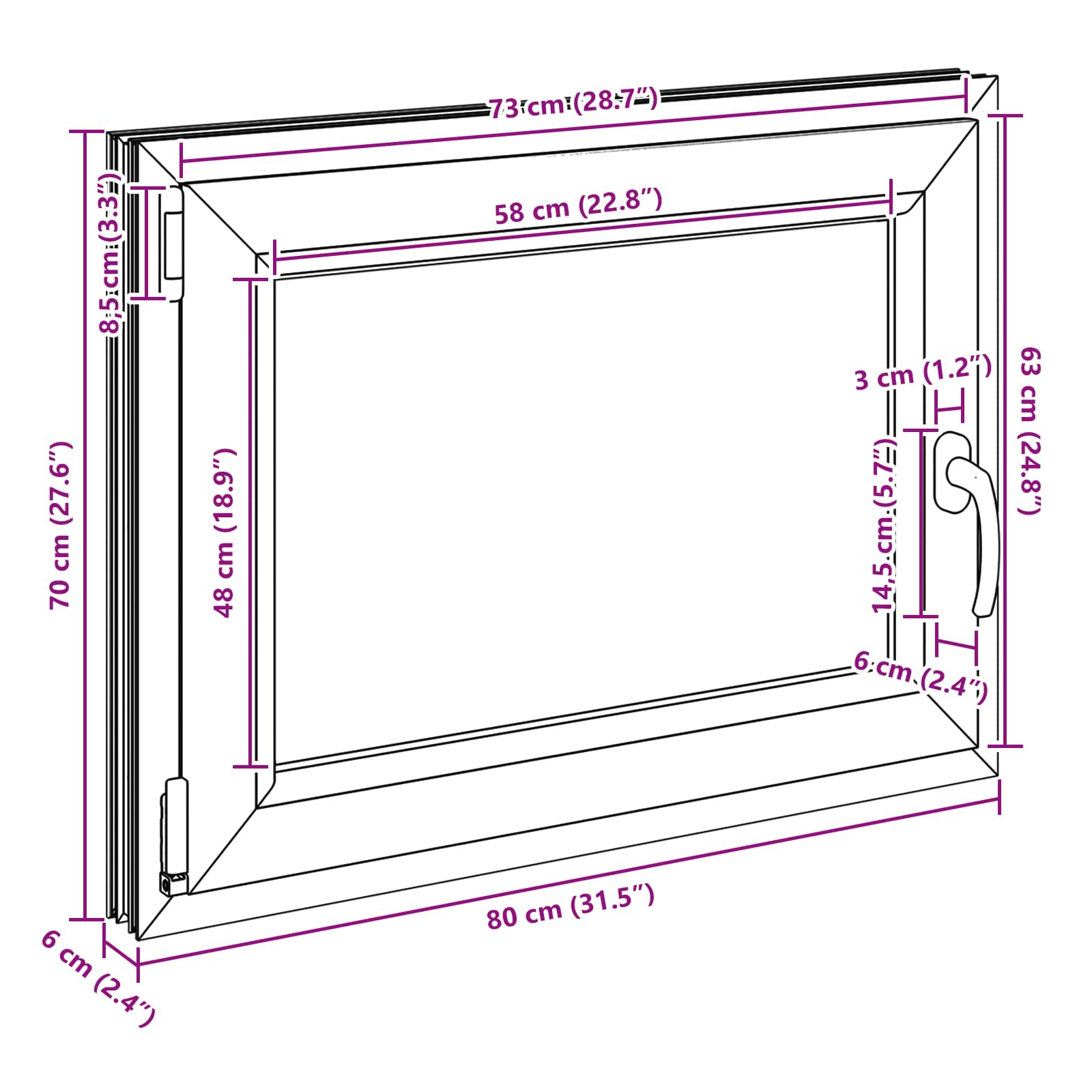 Prozor za podrum RISOR 80 x 70 cm PVC i staklo Antracit
