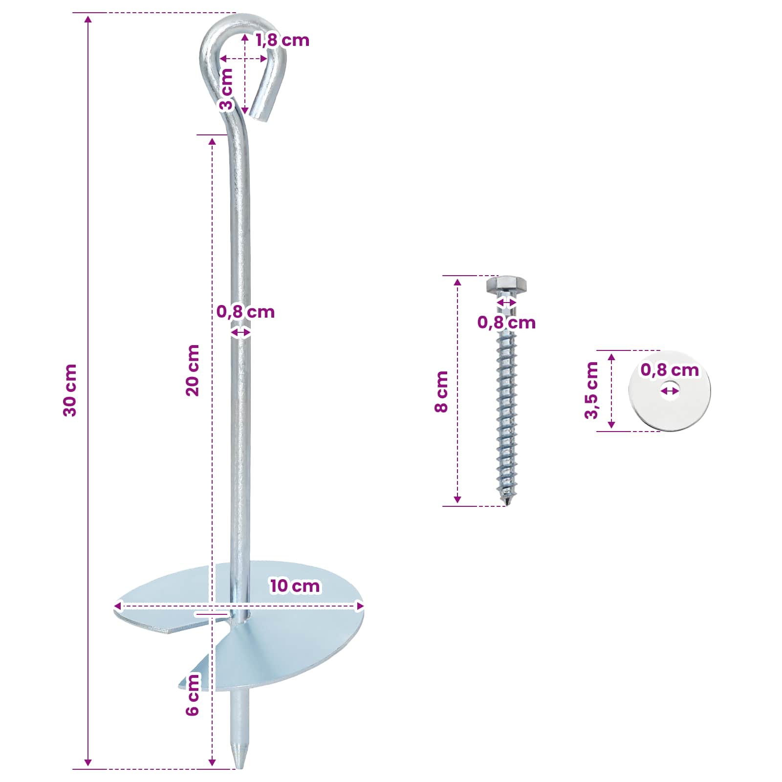 Zemaljska sidra 2 pcs Srebrna Ø10 x 30 cm Galvanizirani metal