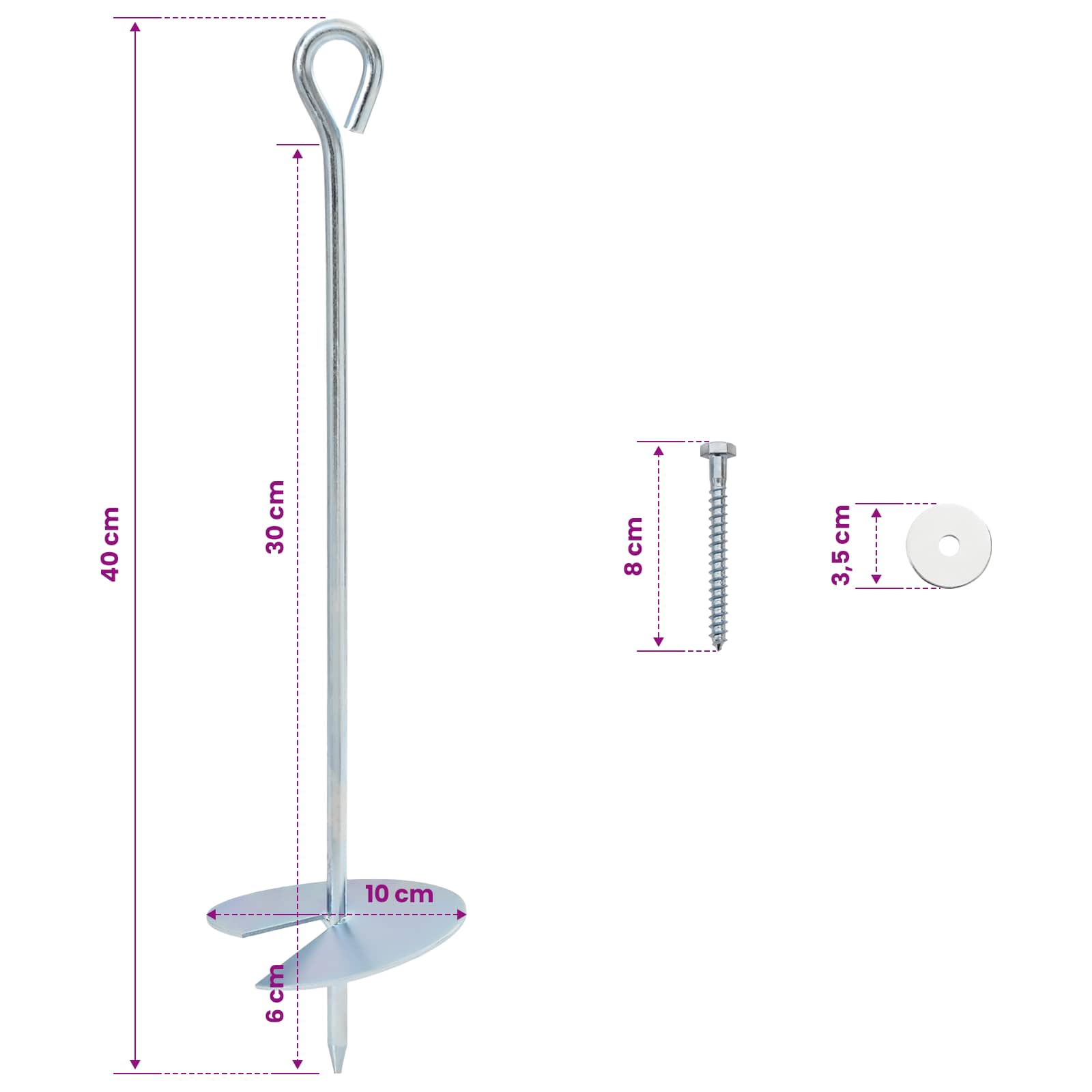 Zemaljska sidra 2 pcs Srebrna Ø10 x 40 cm Galvanizirani metal