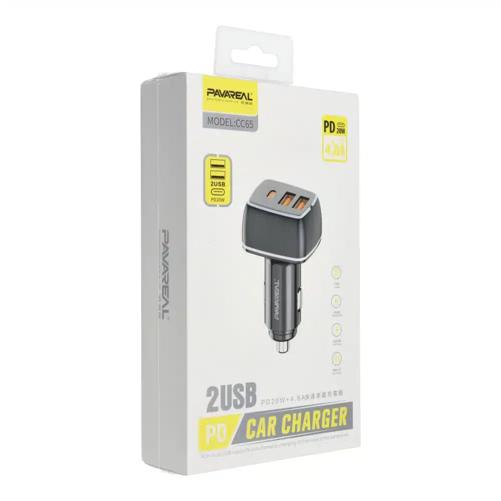 PAVAREAL autonabíječka Type C PD 20W + 2x USB 4.8A PA-CC65 černá