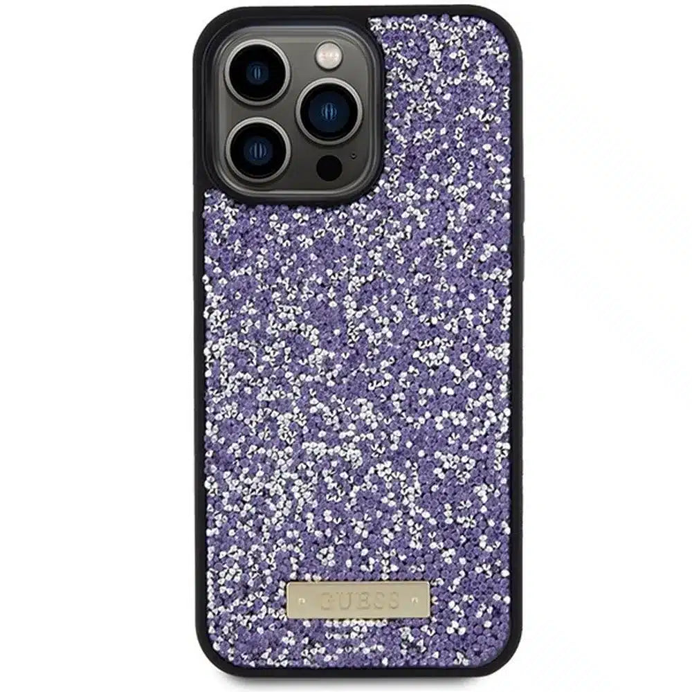 Originalna GUESS Hardcase GUHCP15XPFGSBSP torbica za iPhone 15 Pro Max (Rhinestone Metal Logo / svijetlo roza)