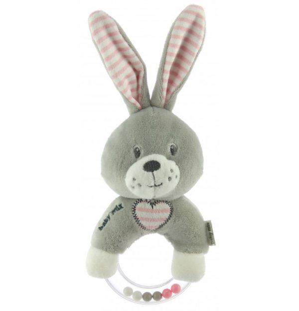 Plišana zvečka zeko grey&pink