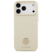GUESS maskica za iPhone 17 Pro kompatibilna s MagSafe (PU s logom od zrnaste strass tkanine) bež
