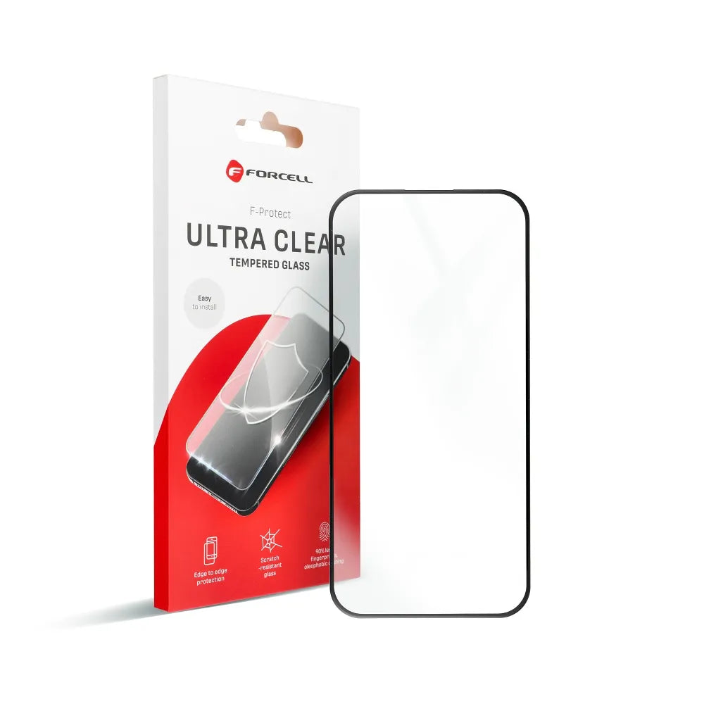 Kaljeno steklo Forcell Ultra Clear Glass za iPhone 16 - črno