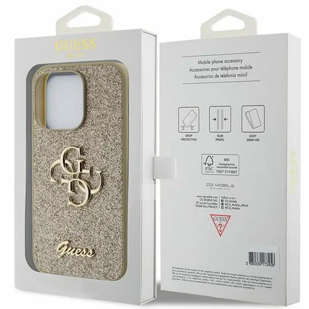 Originální pevné pouzdro GUESS GUHCP15XHG4SGD pro iPhone 15 PRO MAX (Fixed Glitter Big 4G / zlatá)