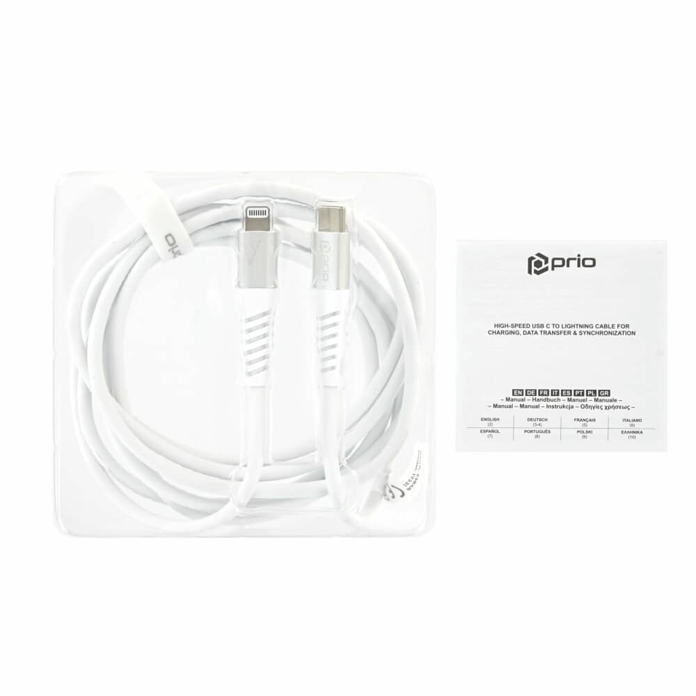Prio Charge & Sync USB C na Lightning kabel s certifikací MFi 2m bílý