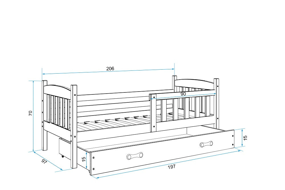 Krevet BMS Kubus + ladica 200x90 cm, BIA grafit