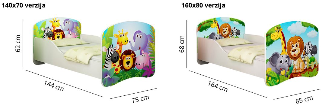 Dječji krevet ACMA s motivom 140x70 cm 02 Animals