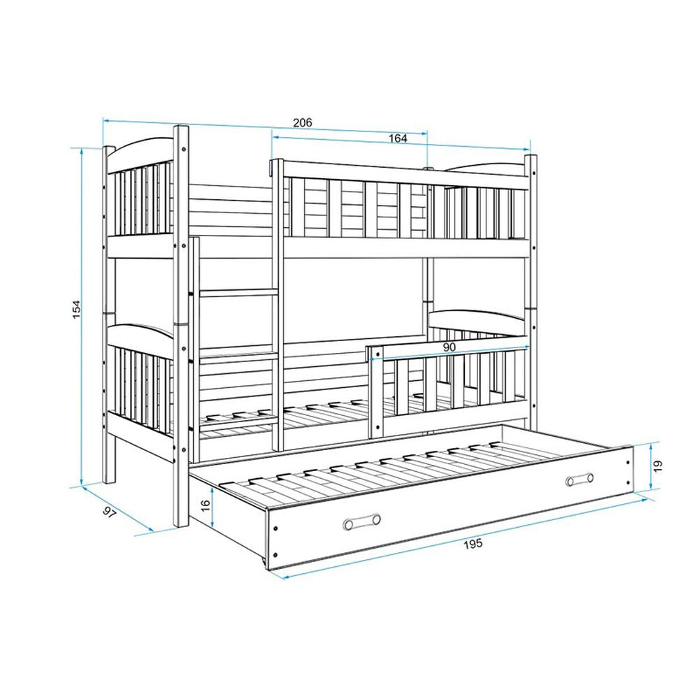 Krevet BMS Kubus na kat za 3 osobe 200x90 cm, PINE