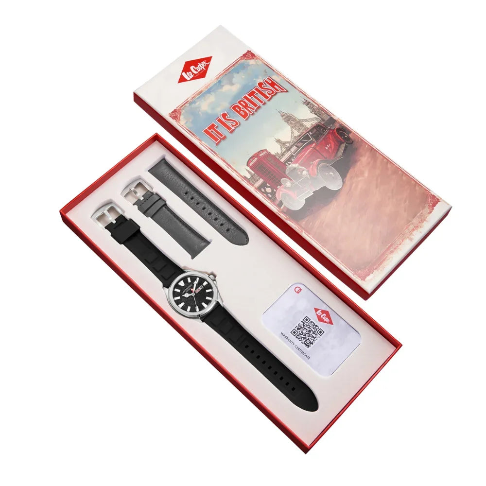 SET LEE COOPER 8364 - Brojčanik crna, remen dvobojna, kućište srebrna