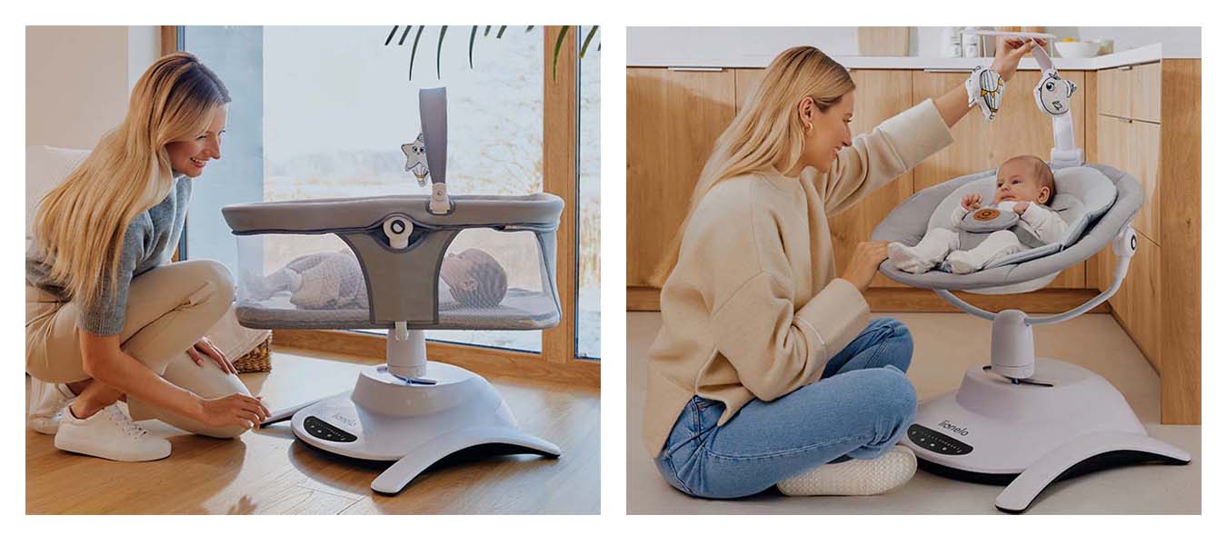 Lionelo električna ljuljačka Bella 360 + kolijevka, Grey Concrete
