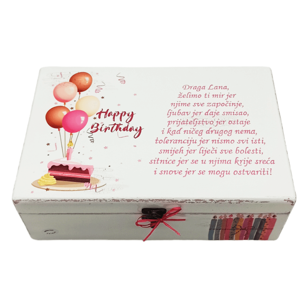 Unikatna škatlica za rojstni dan - personalizirano darilo s sporočilom ljubezni in sreče - 2. Happy birthday - roza Š18043
