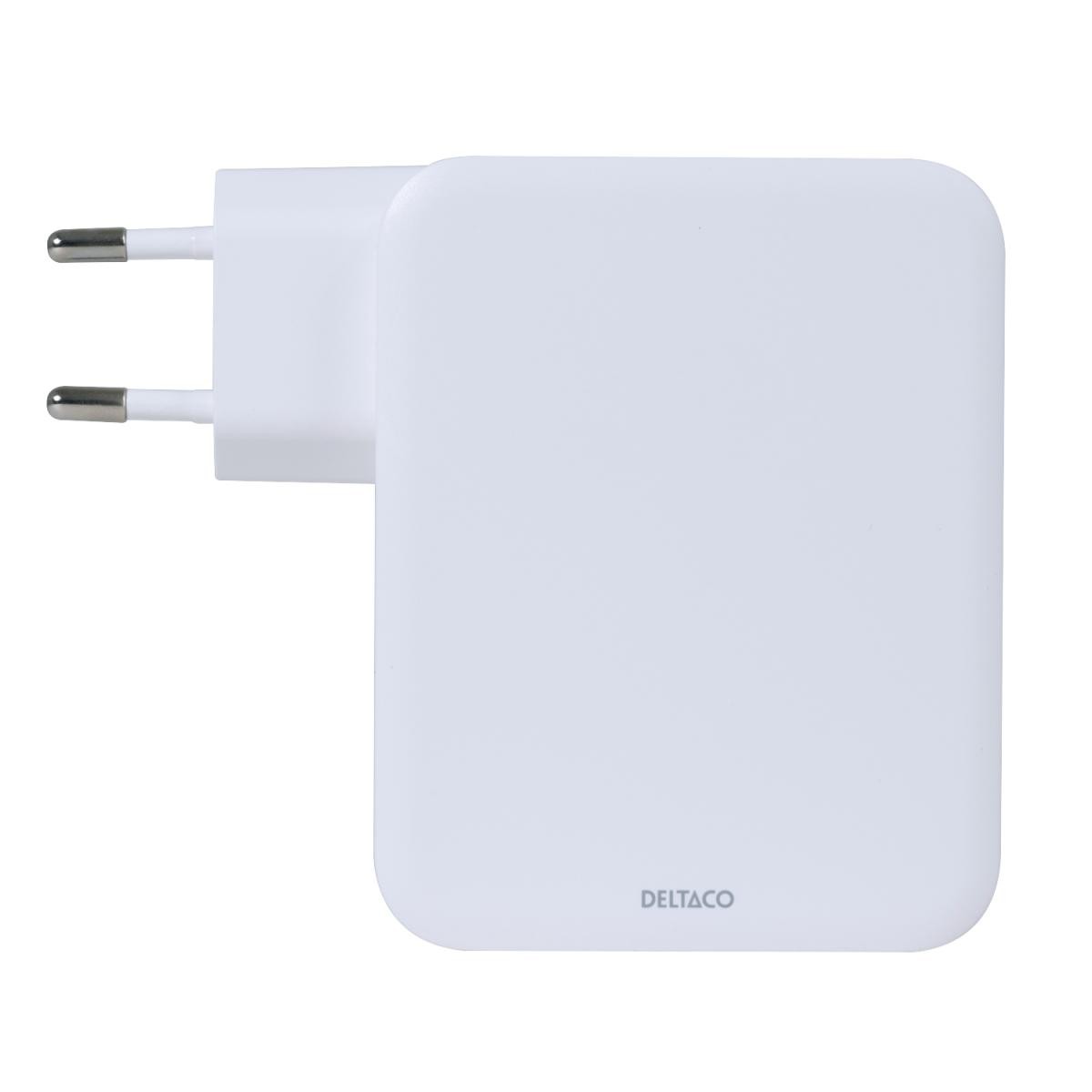 DELTACO USB-C kućni punjač, 1x USB-A, 3x USB-C, total 130 W, BIJELI