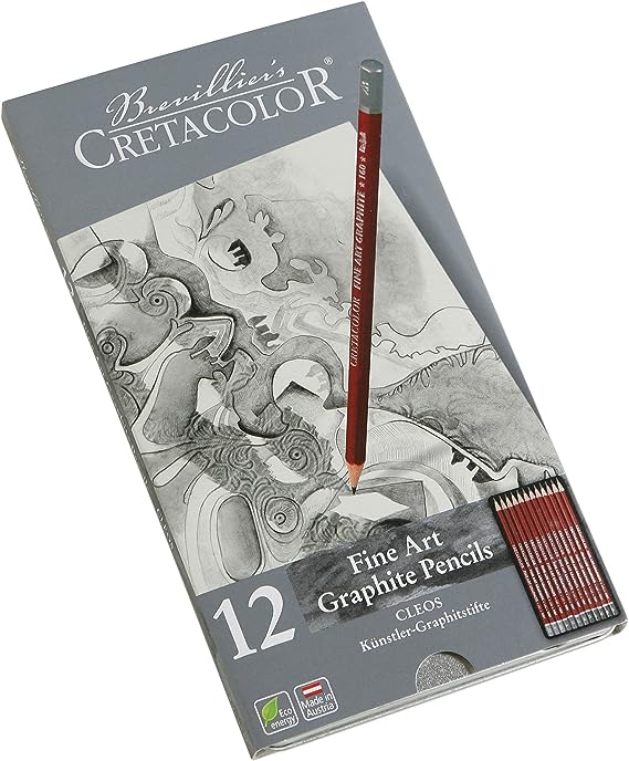 Grafitne olovke Cretacolor CLEOS Fine Art, set od 12 olovaka u limenoj kutiji (2H, F, HB - 9B)
