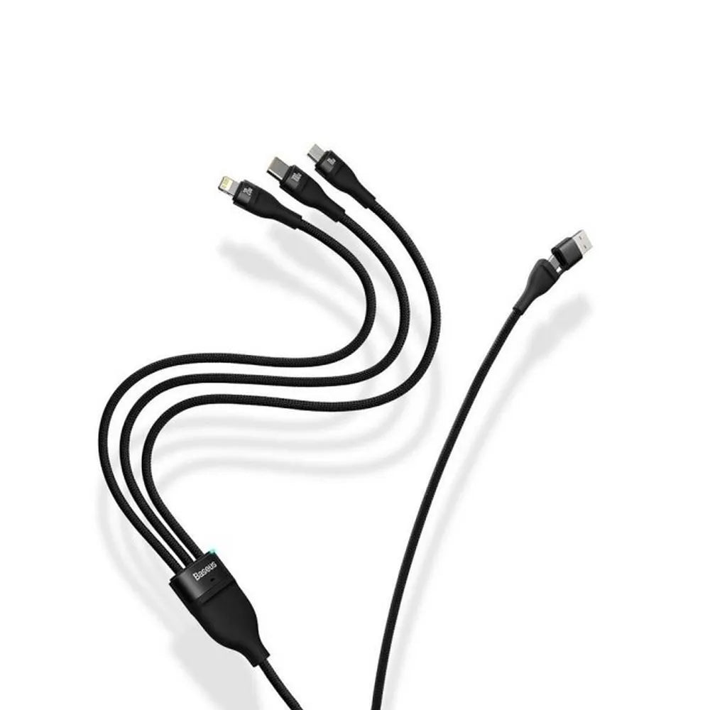 BASEUS USB kabel 3v1 Flash Series II USB A na Micro + Lightning 8-pin + Type C 100W 1.2m modri