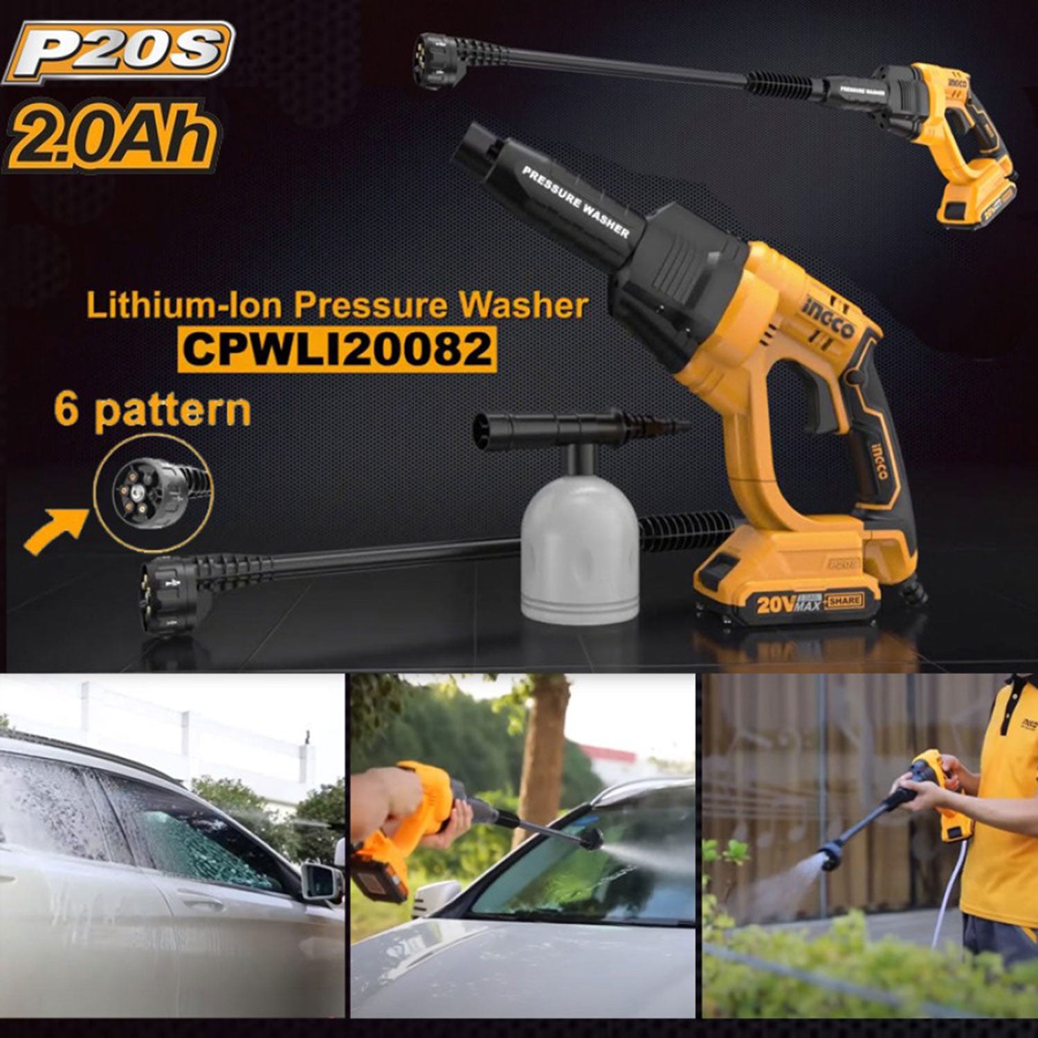Akumulatorski visokotlačni čistilec miniwash CPWLI20082 INGCO
