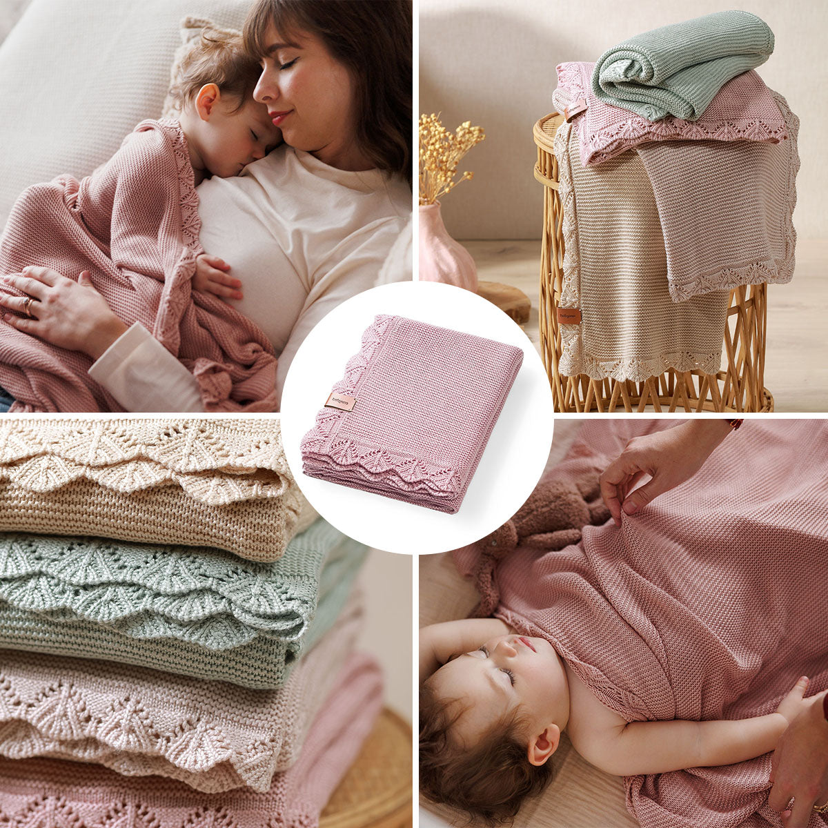 BabyOno Pletena bambus dekica s volanom 75x100 cm, roza