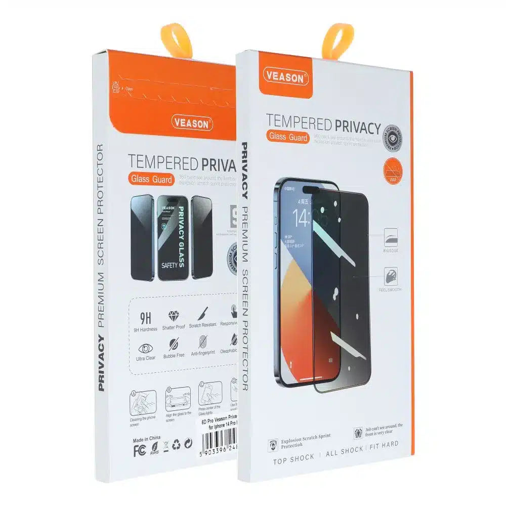 Kaljeno staklo 6D Pro Veason Privacy Glass – za iPhone 13 Pro / iPhone 14 crno