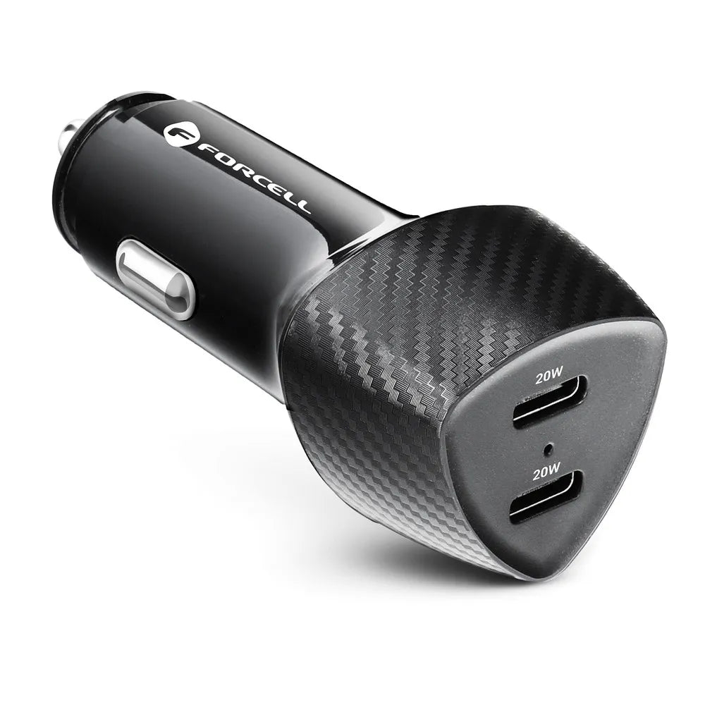 FORCELL CARBON auto punjač Tip C 3.0 PD20W + Tip C 3.0 PD20W CC50-2C crni (Ukupno 40W)