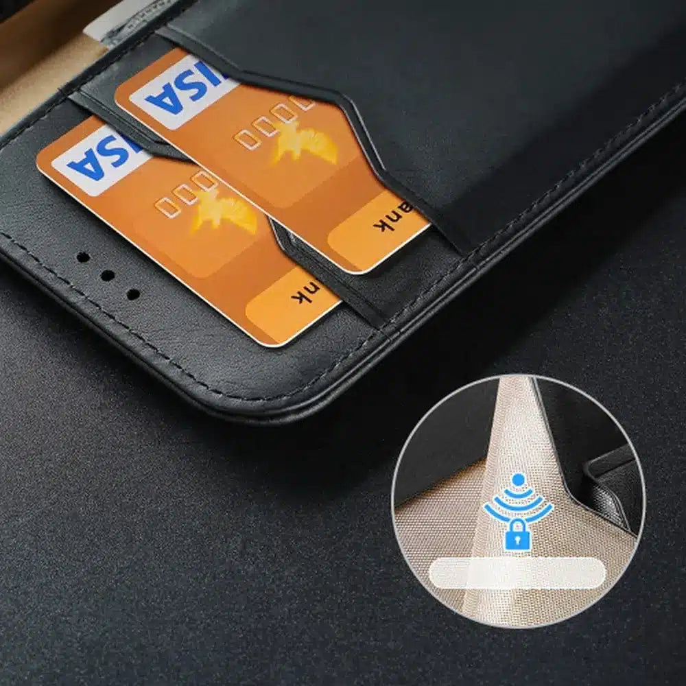 Dux Ducis Hivo kožené pouzdro na knihy pro Apple iPhone 15 Plus, černé