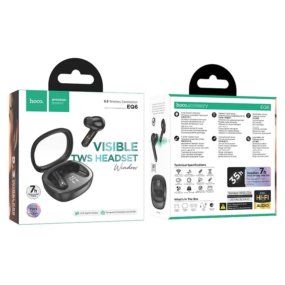 Bezdrátová/Bluetooth stereo sluchátka TWS Shadow EQ6 černá HOCO