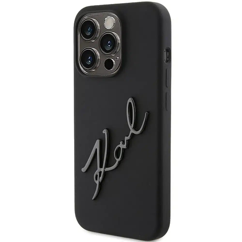 Originální pouzdro KARL LAGERFELD Hardcase pro iPhone 15 Pro Max (Silikonové Karl Script Logo / černé)