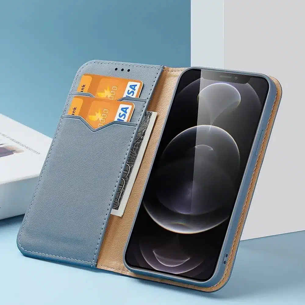 DUX DUCIS Hivo – kožna torbica novčanik za Apple iPhone 13 Pro plava
