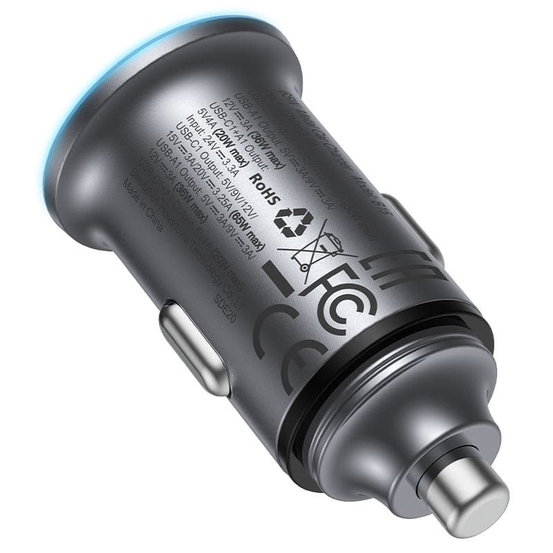 Auto punjač Acefast 65W 3.25A 1 X USB-A - 1 x USB-C sivi