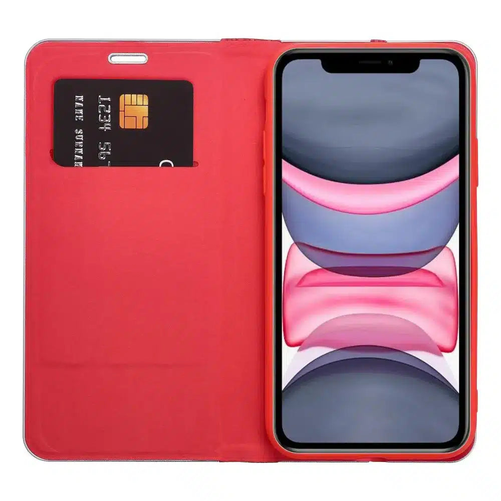 LUNA Book Carbon pouzdro pro iPhone 11 červené