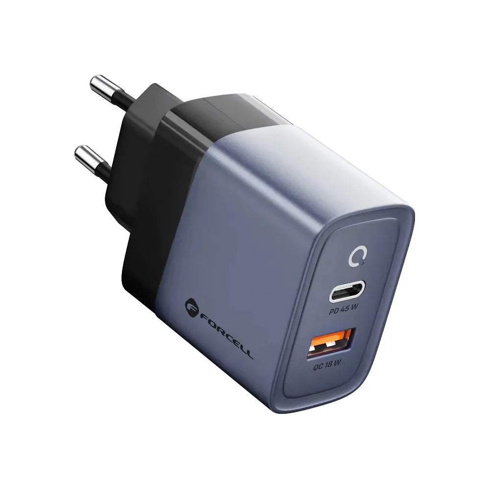 Forcell F-Energy GaN mrežni punjač - 45 W s priključcima: USB C i USB A s PD i QC 4.0 punjenjem
