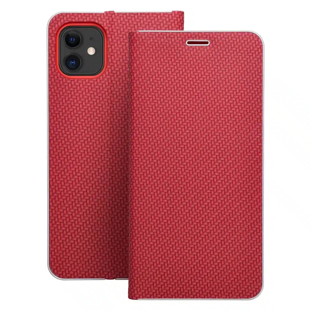 LUNA Book Carbon pouzdro pro iPhone 11 červené