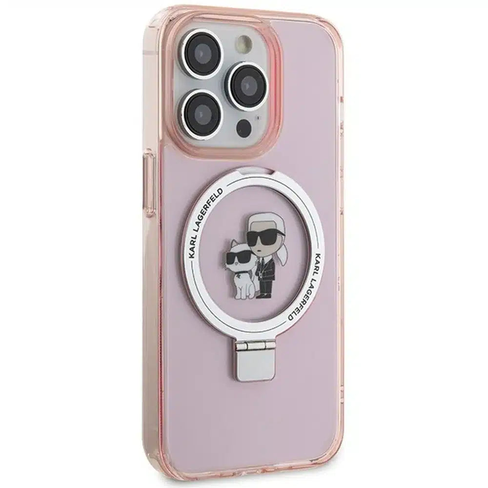 Originalna maska KARL LAGERFELD Hardcase za iPhone 15 Pro Max (Magsafe / Ringstand KC / roza)