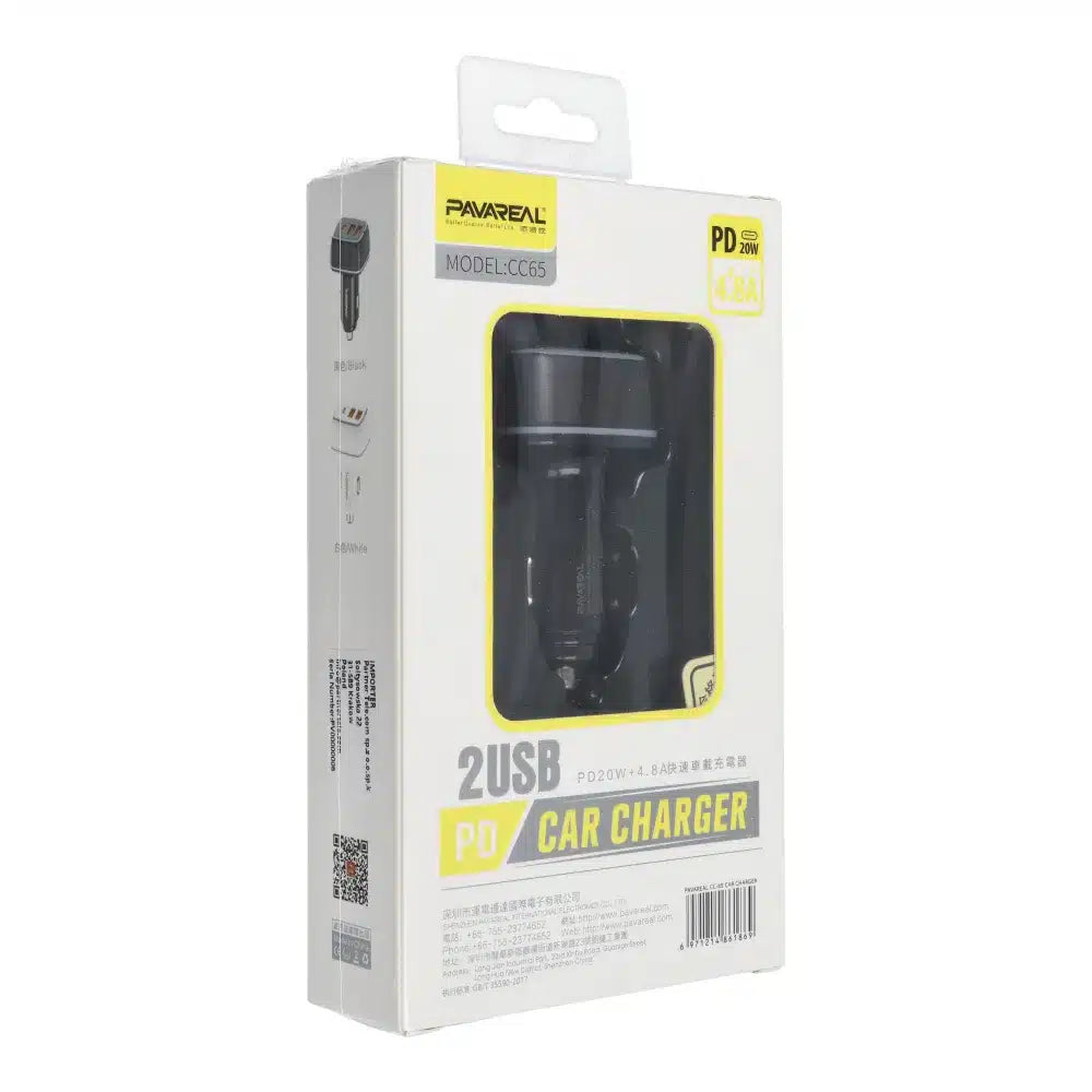 PAVAREAL autonabíječka Type C PD 20W + 2x USB 4.8A PA-CC65 černá