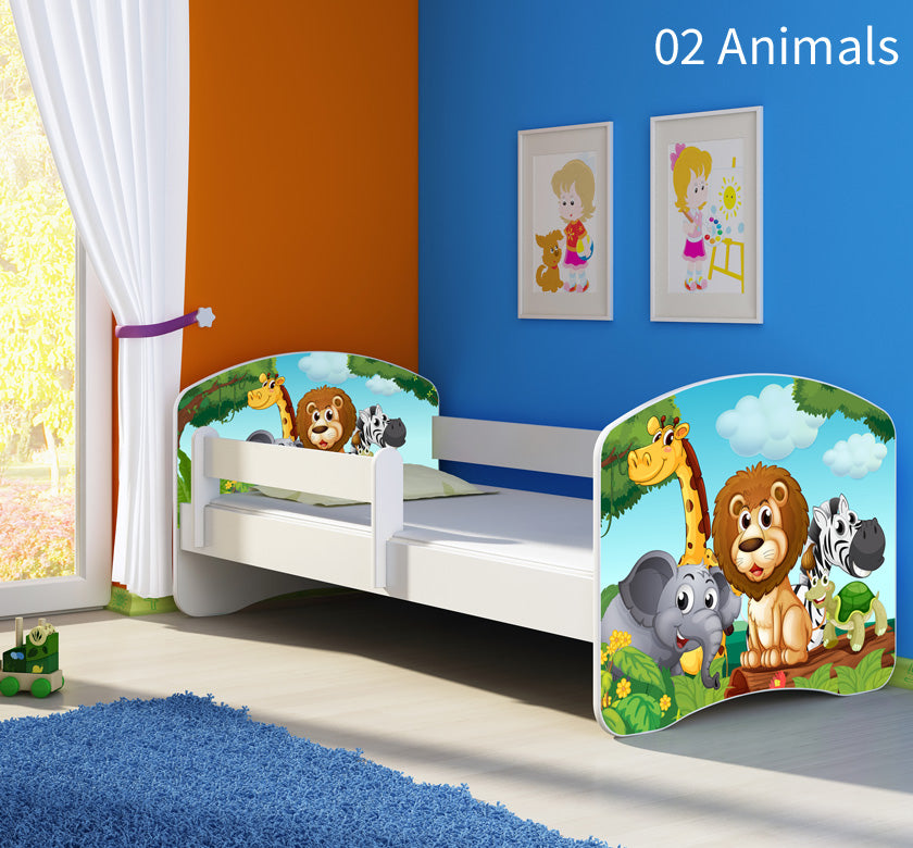 Dječji krevet ACMA s motivom, bočna bijela 160x80 cm 02 Animals