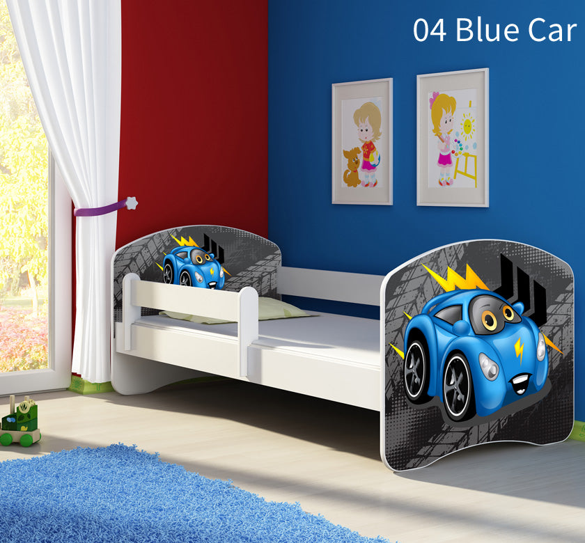 Dječji krevet ACMA s motivom, bočna bijela 140x70 cm 04 Blue Car