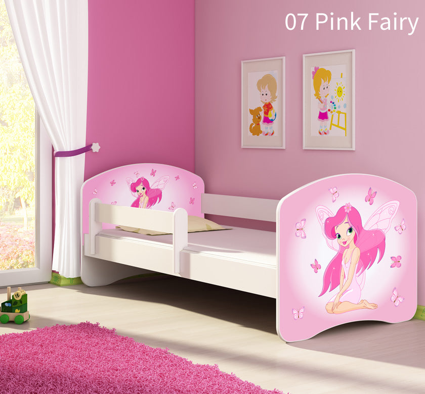 Dječji krevet ACMA s motivom, bočna bijela 140x70 cm 07 Pink Fairy