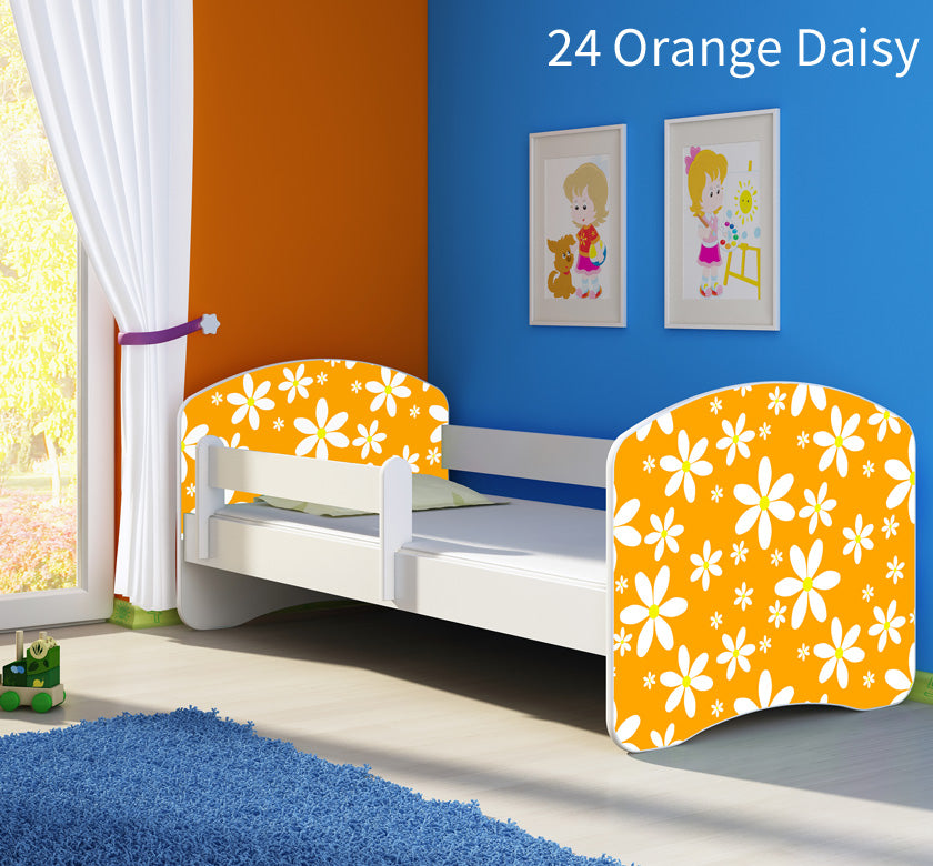 Dječji krevet ACMA s motivom, bočna bijela 160x80 cm 24 Orange Daisy