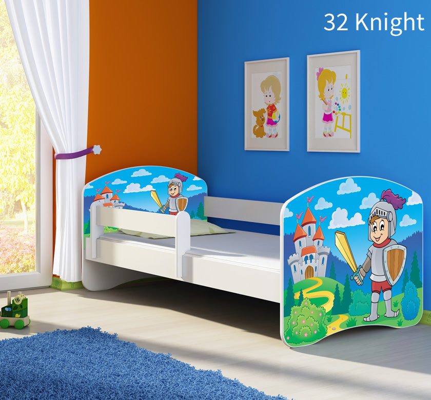 Dječji krevet ACMA s motivom, bočna bijela 140x70 cm 32 Knight