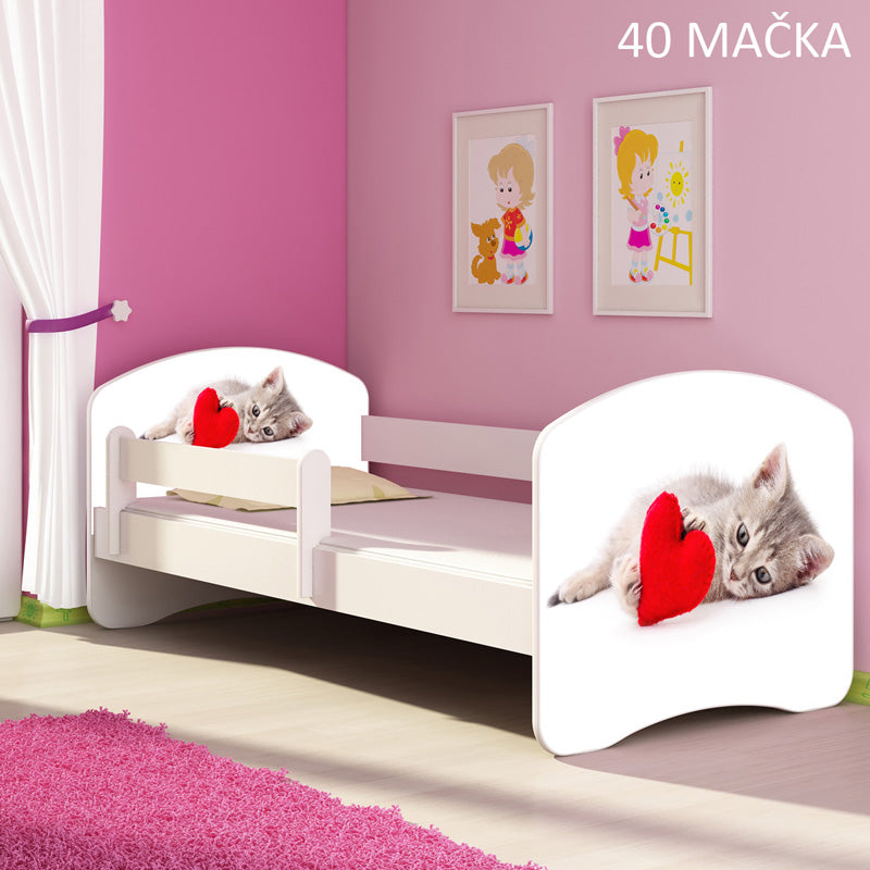 Dječji krevet ACMA s motivom, bočna bijela 160x80 cm 40 Mačka