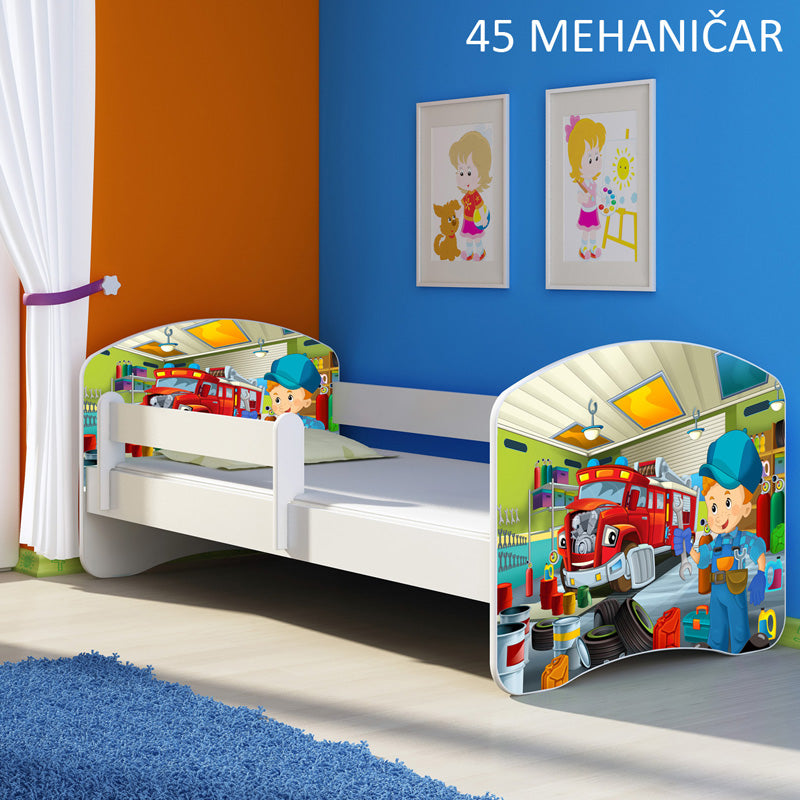 Dječji krevet ACMA s motivom, bočna bijela 180x80 cm 45 Mehaničar