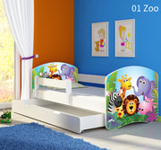 Dječji krevet ACMA s motivom, bočna bijela + ladica 160x80 cm 01 Zoo